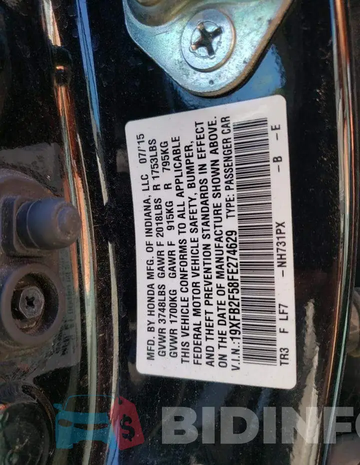 19XFB2F58FE274629 Photo# 10