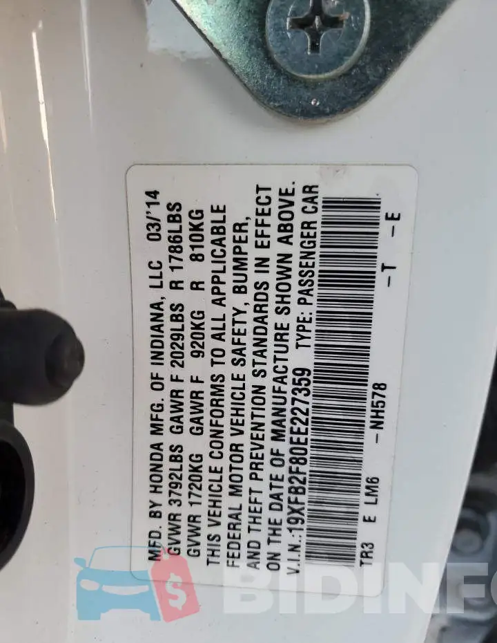 19XFB2F80EE227359 Photo# 13