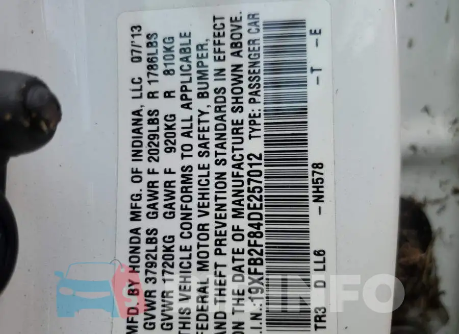 19XFB2F84DE257012 Photo# 10
