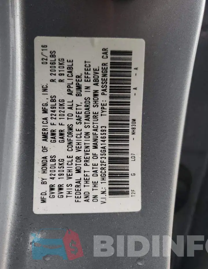 1HGCR2F35GA146593 Photo# 10