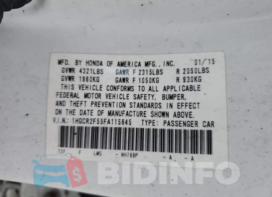 1HGCR2F55FA115845 Photo# 12