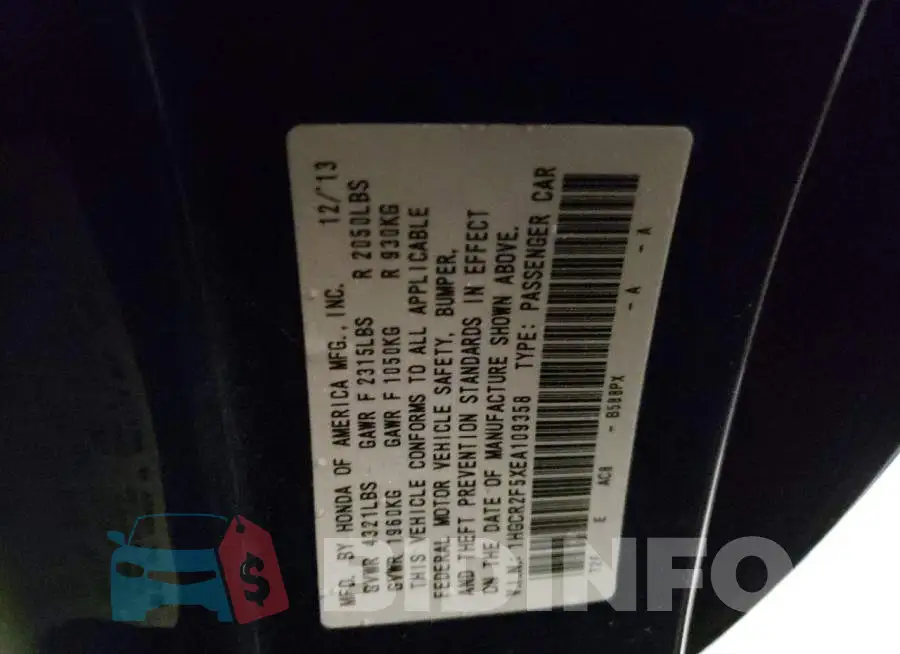 1HGCR2F5XEA109358 Photo# 12