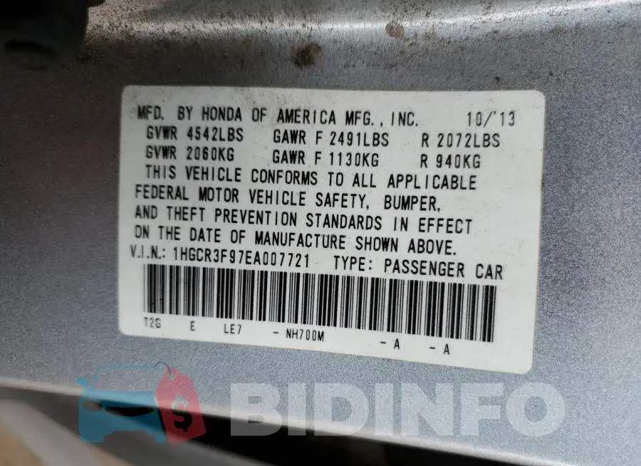 1HGCR3F97EA007721 Photo# 10