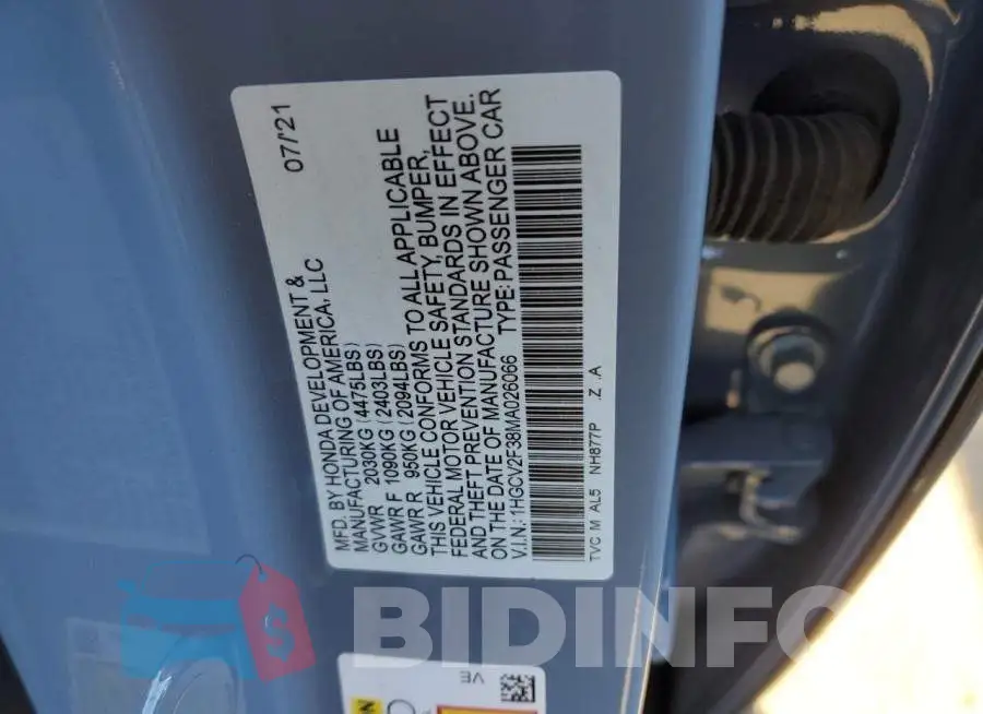 1HGCV2F38MA026066 Photo# 10