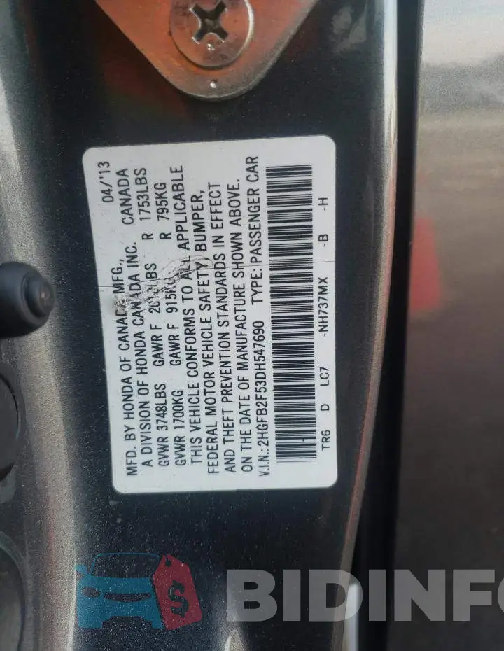 2HGFB2F53DH547690 Photo# 13