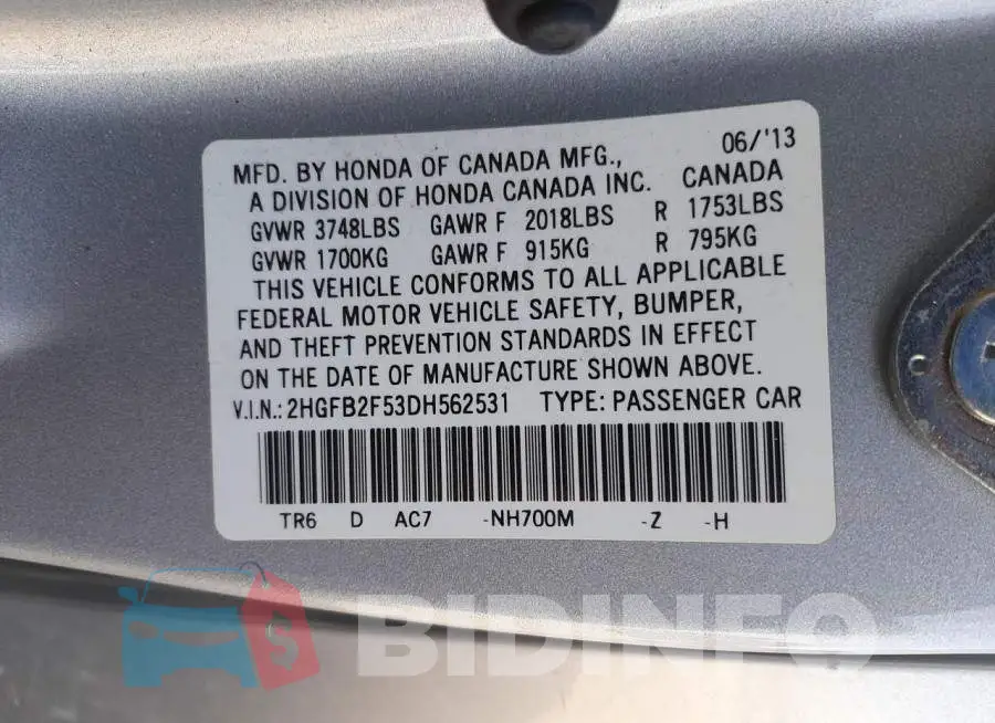 2HGFB2F53DH562531 Photo# 10