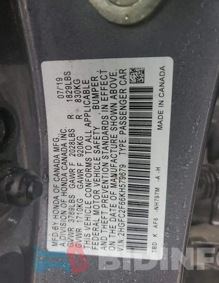 2HGFC2F66KH579679 Photo# 12