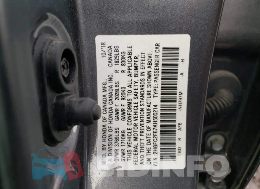 2HGFC2F67KH500214 Photo# 13