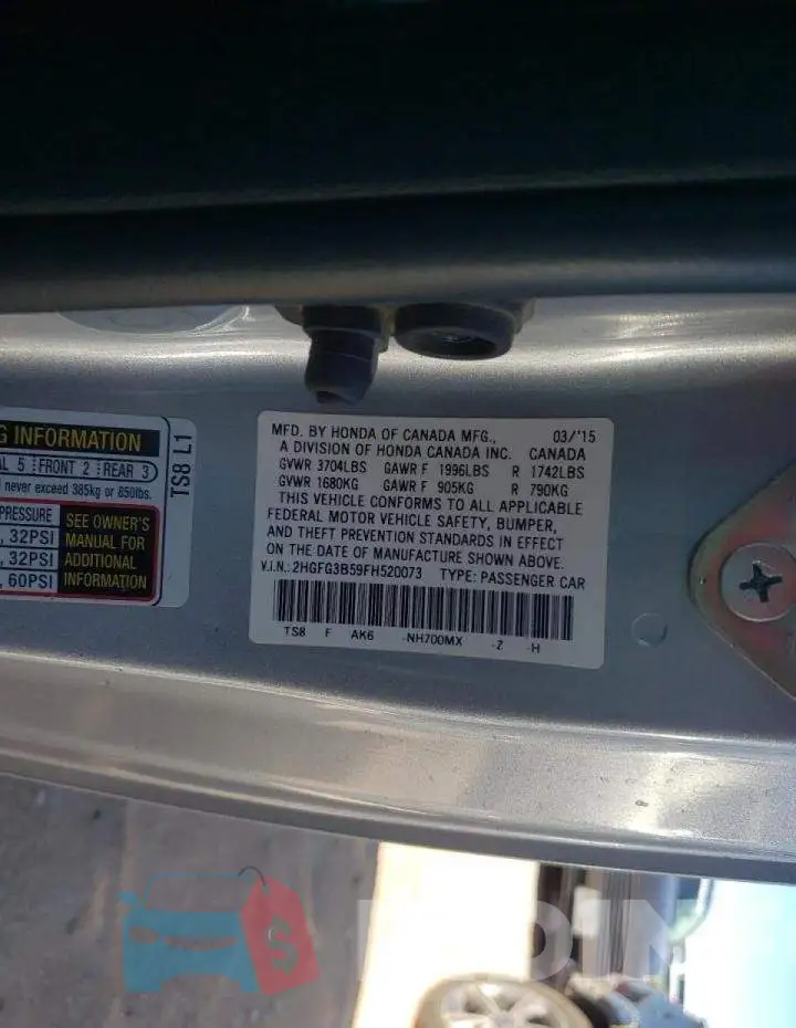 2HGFG3B59FH520073 Photo# 10