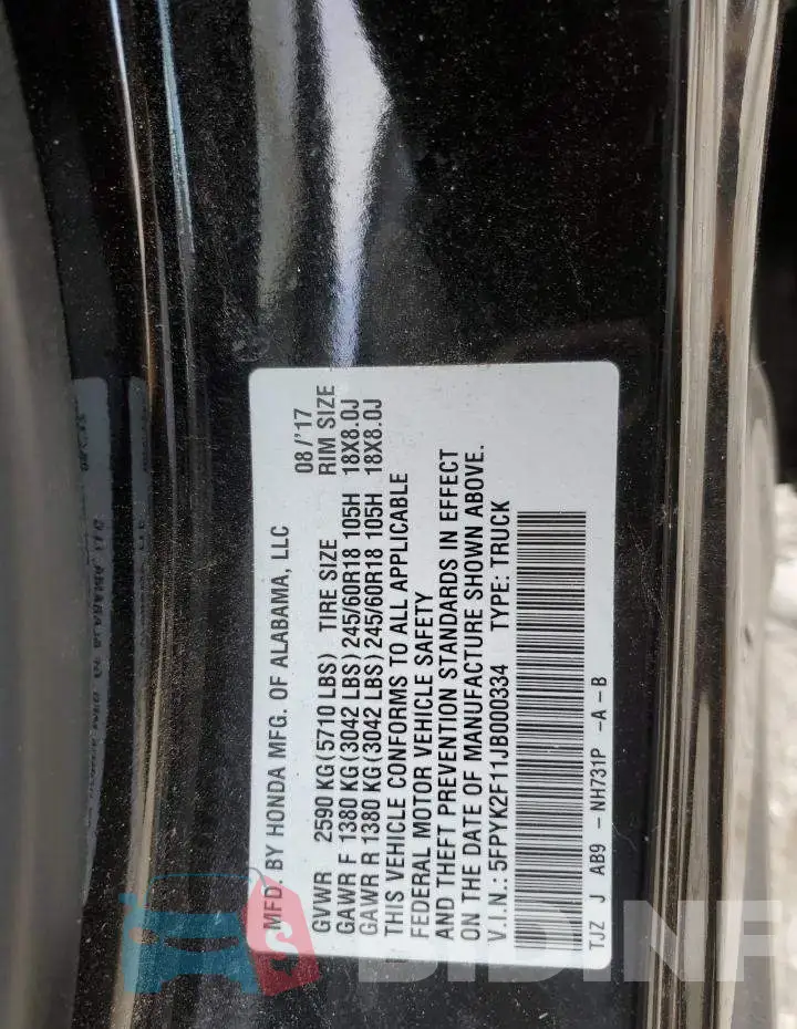5FPYK2F11JB000334 Photo# 10