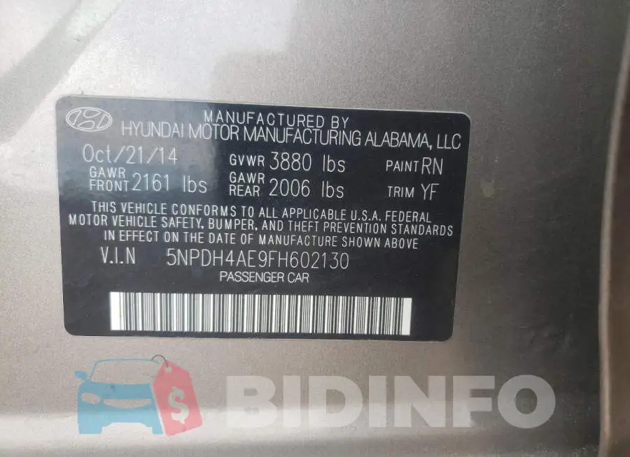 5NPDH4AE9FH602130 Photo# 12