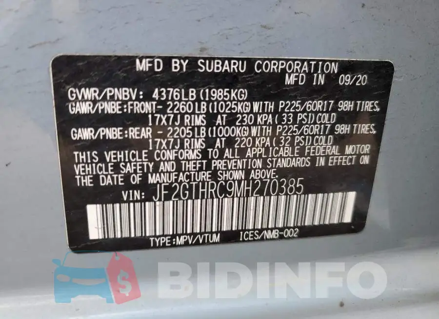 JF2GTHRC9MH270385 Photo# 10