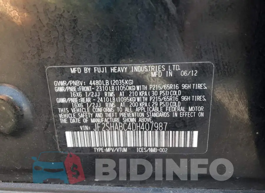 JF2SHABC4DH407987 Photo# 10