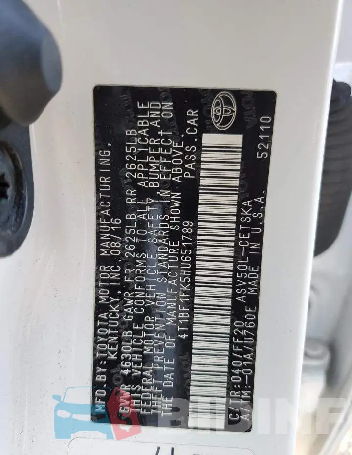 4T1BF1FK5HU651789 Photo# 12