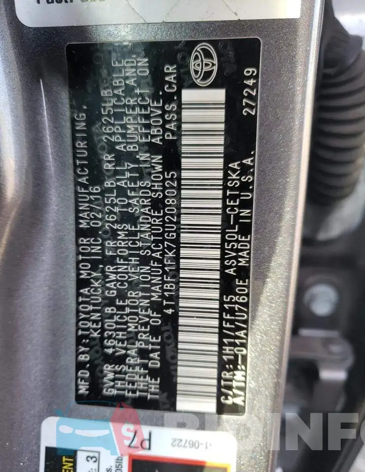 4T1BF1FK7GU208025 Photo# 10