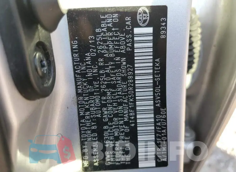 4T4BF1FK5DR288927 Photo# 10