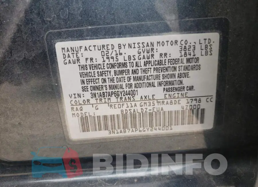 3N1AB7AP6GY244001 Photo# 10