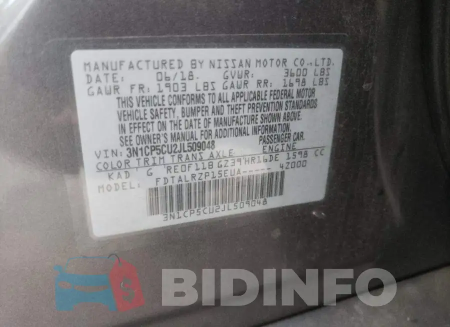 3N1CP5CU2JL509048 Photo# 13
