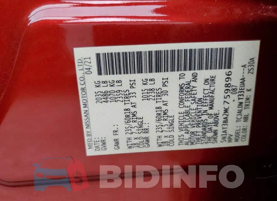 5N1AT3BA2MC759896 Photo# 10