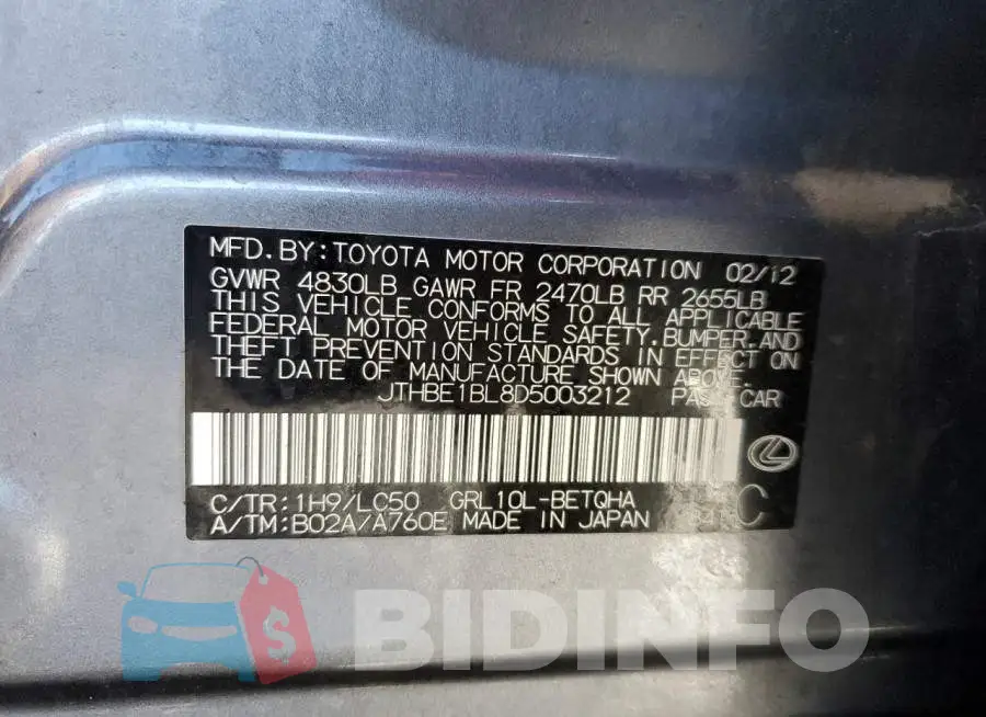 JTHBE1BL8D5003212 Photo# 12