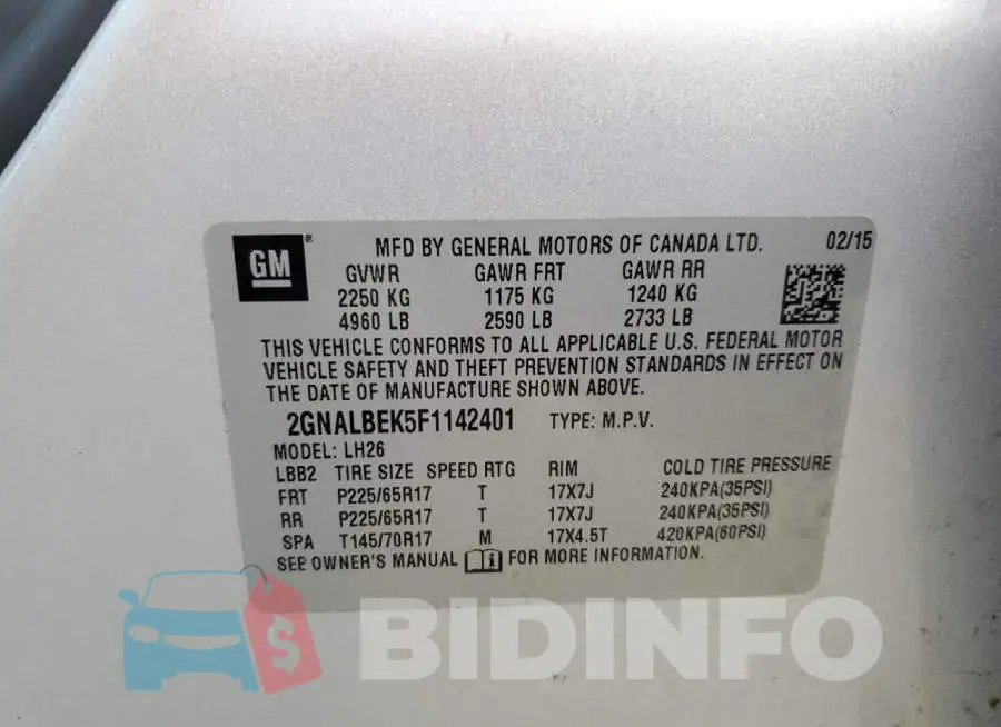 2GNALBEK5F1142401 Photo# 13