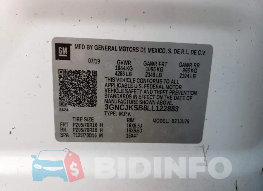 3GNCJKSB8LL122883 Photo# 10