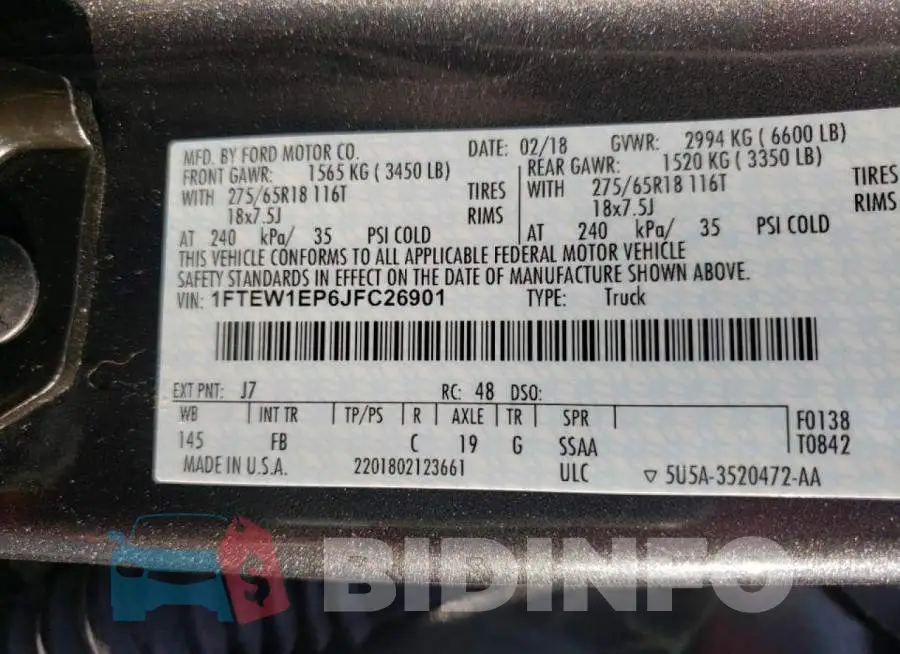 1FTEW1EP6JFC26901 Photo# 10