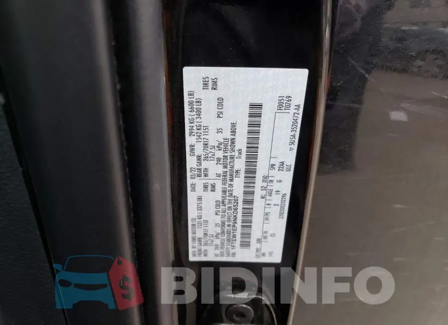 1FTEW1EP9NKD65207 Photo# 13