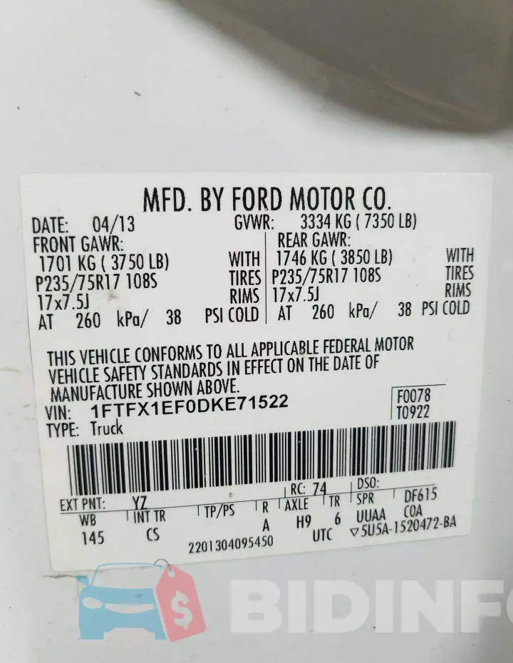 1FTFX1EF0DKE71522 Photo# 10