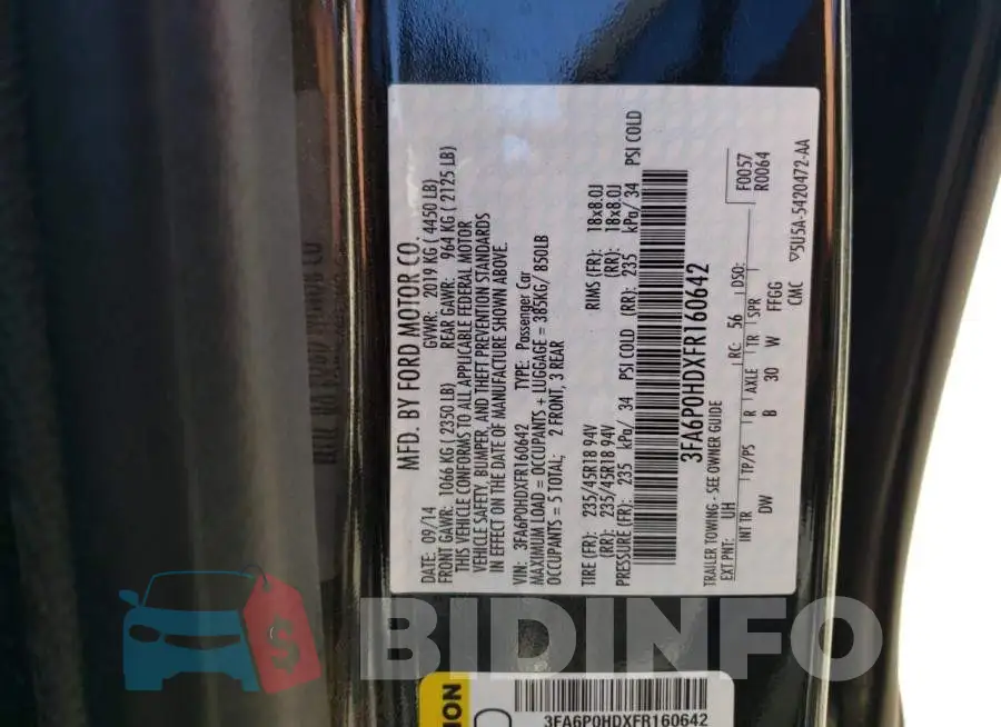 3FA6P0HDXFR160642 Photo# 10
