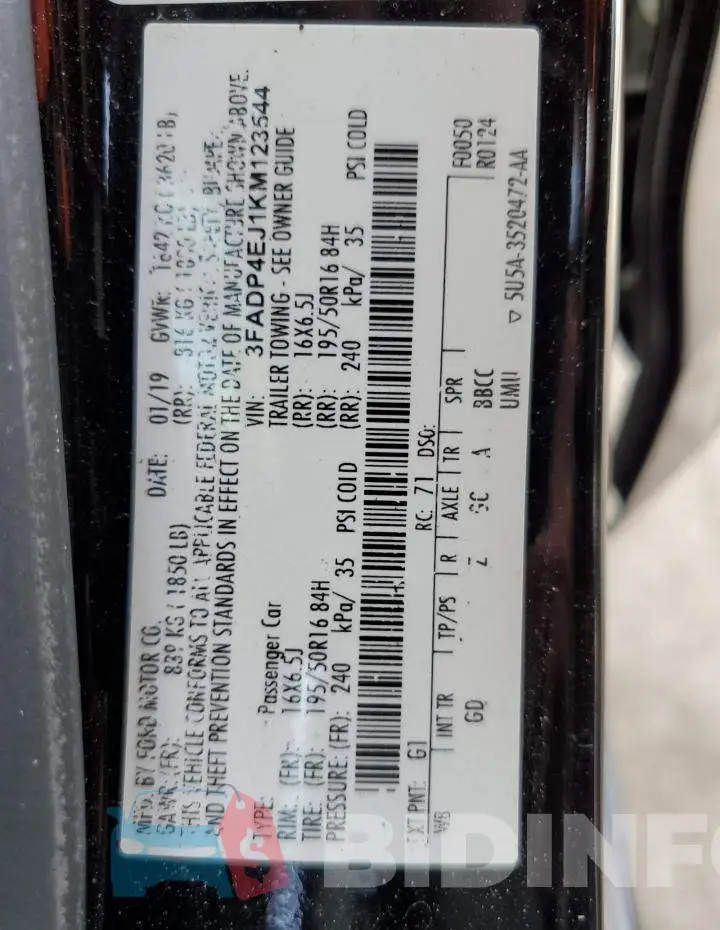 3FADP4EJ1KM123544 Photo# 12