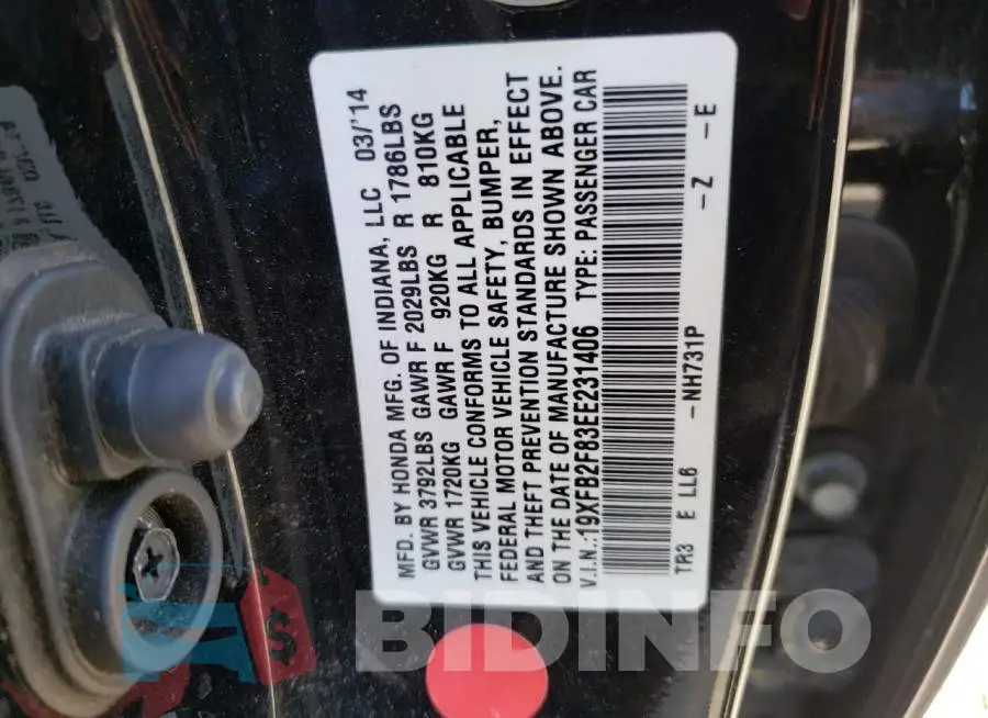 19XFB2F83EE231406 Photo# 10