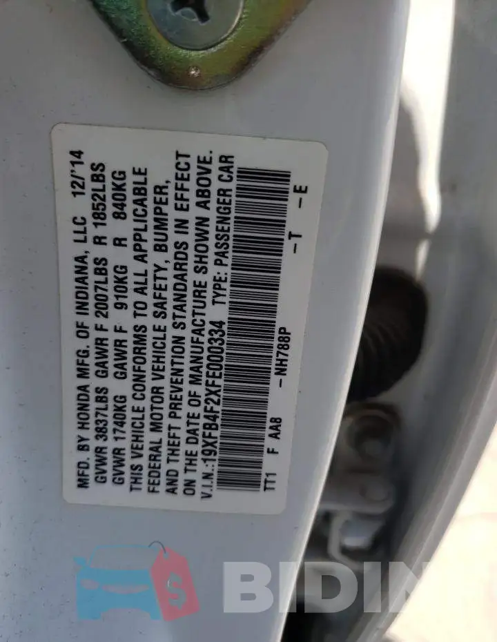 19XFB4F2XFE000334 Photo# 10