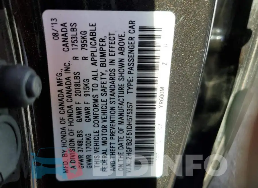 2HGFB2F51DH575357 Photo# 10