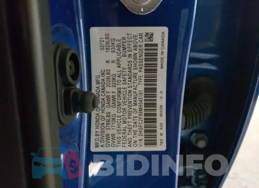 2HGFC2F89MH545191 Photo# 10