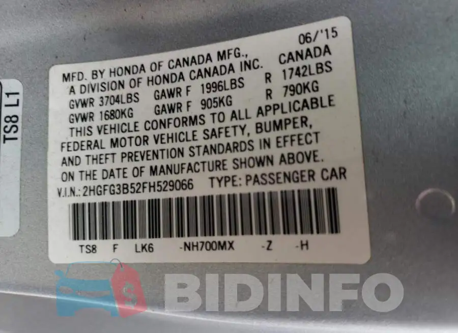 2HGFG3B52FH529066 Photo# 12