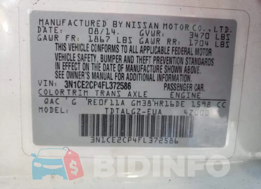 3N1CE2CP4FL372586 Photo# 13