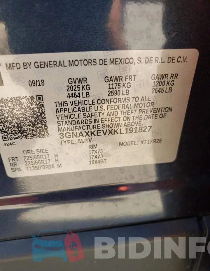 3GNAXKEVXKL191827 Photo# 14