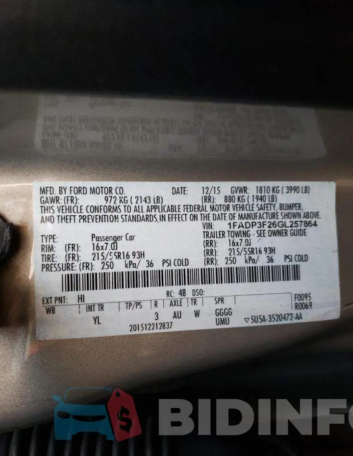 1FADP3F26GL257864 Photo# 13