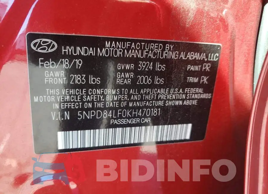 5NPD84LF0KH470181 Photo# 10