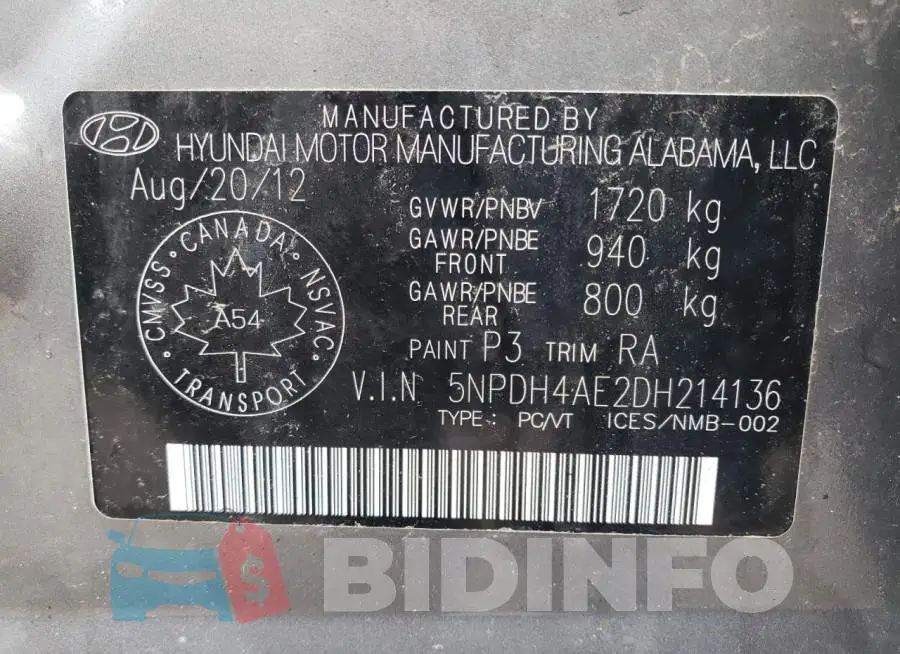 5NPDH4AE2DH214136 Photo# 10