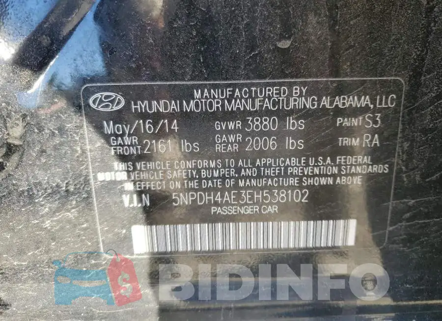 5NPDH4AE3EH538102 Photo# 10