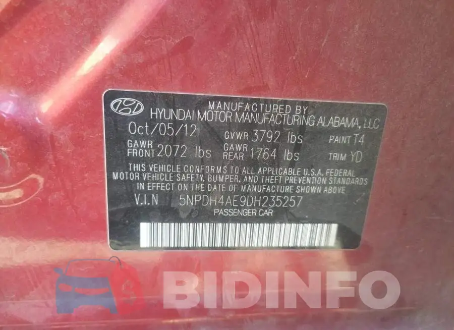 5NPDH4AE9DH235257 Photo# 12