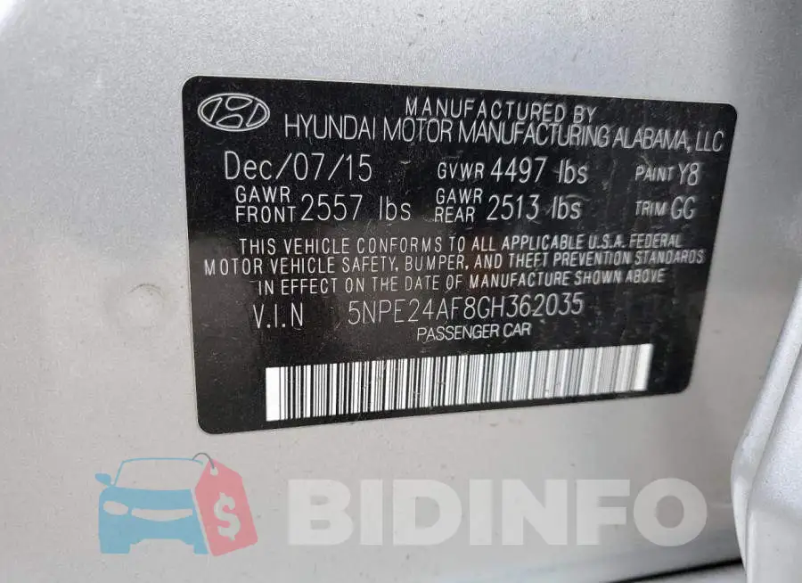 5NPE24AF8GH362035 Photo# 10