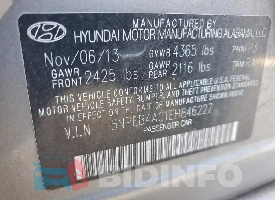 5NPEB4AC1EH846227 Photo# 12