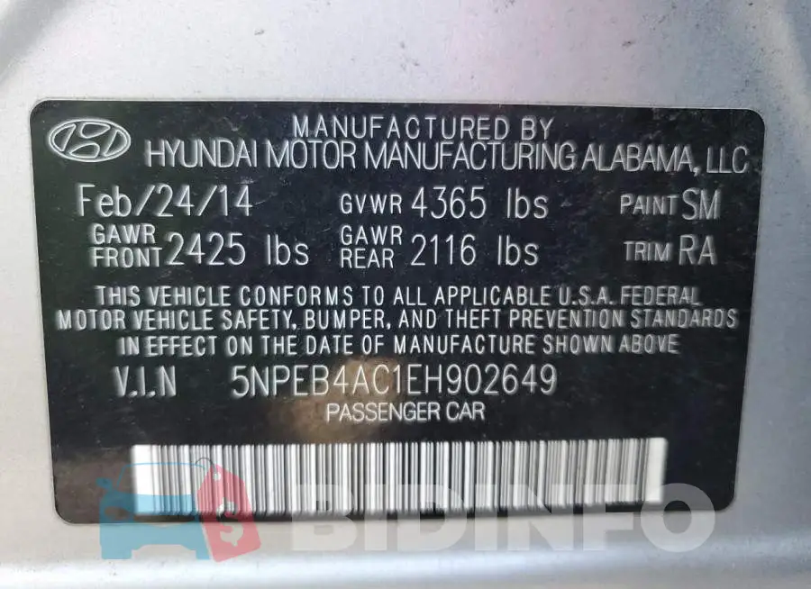5NPEB4AC1EH902649 Photo# 12