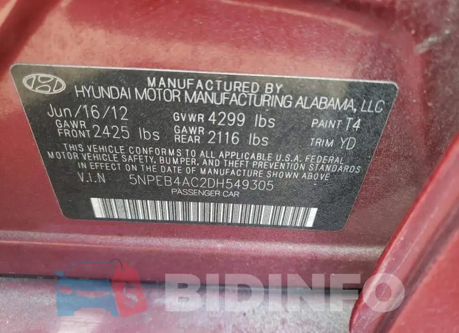 5NPEB4AC2DH549305 Photo# 10