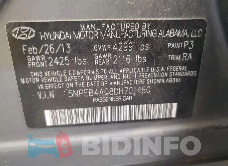 5NPEB4AC8DH701460 Photo# 12