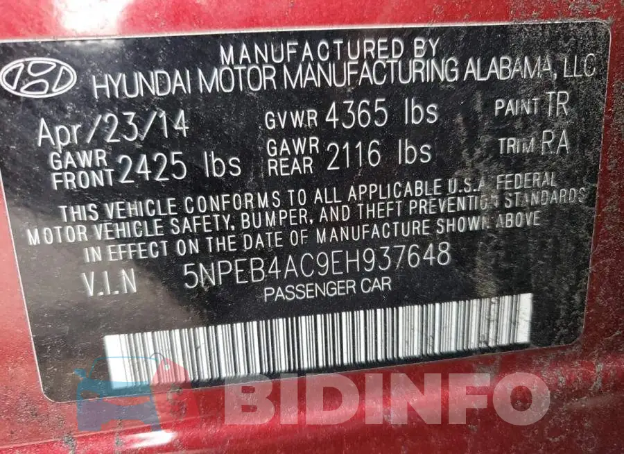 5NPEB4AC9EH937648 Photo# 12