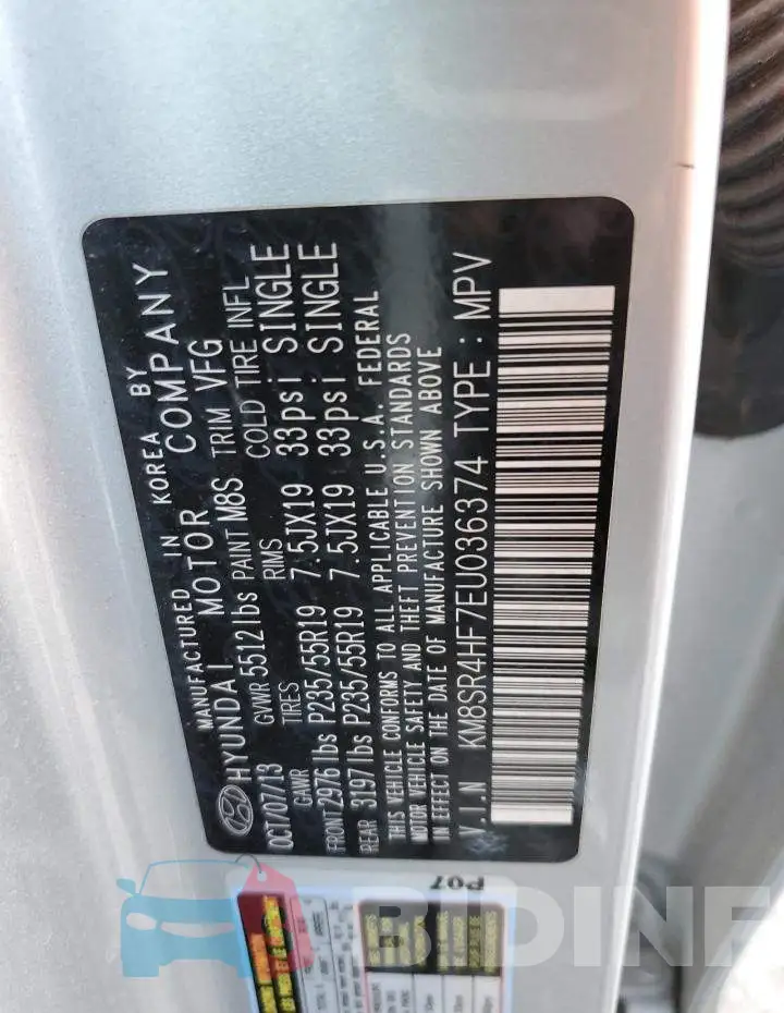 KM8SR4HF7EU036374 Photo# 13